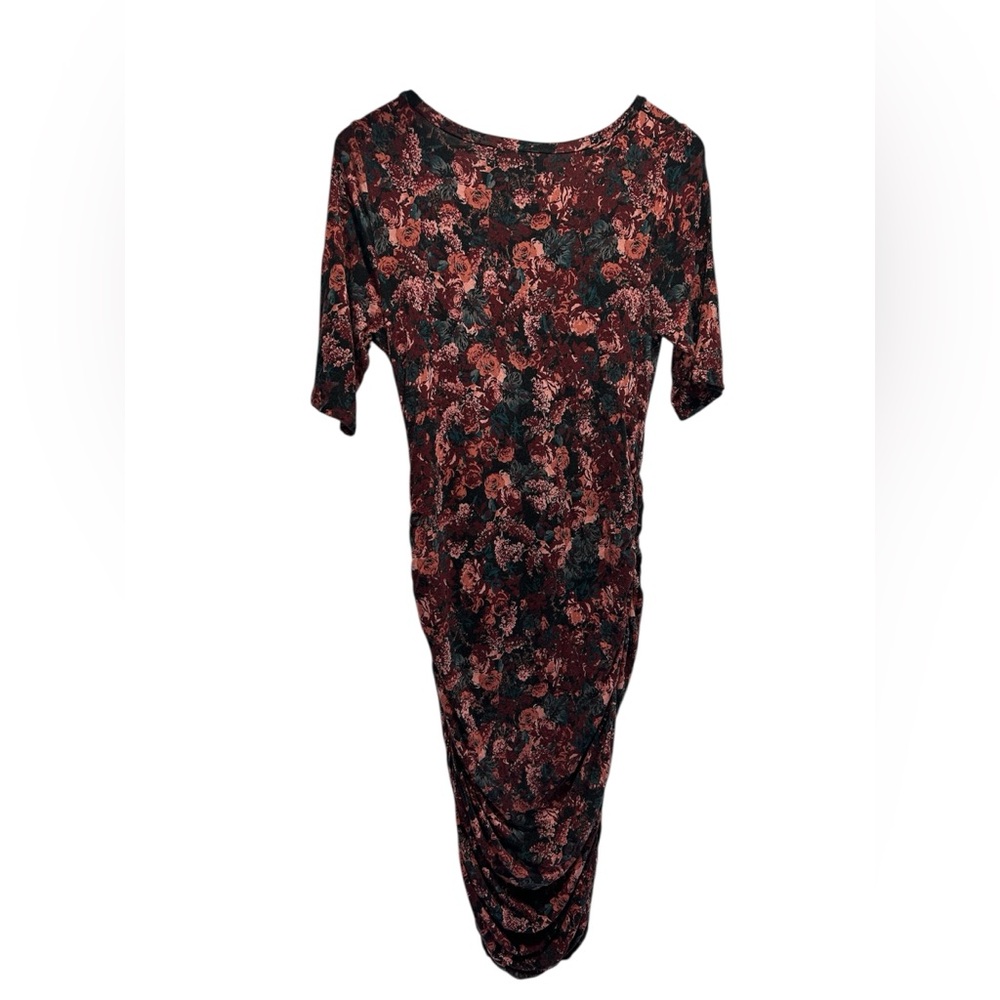 Motherhood Pink and Black Floral Midi maternity Dress size large - Picture 2 of 4
